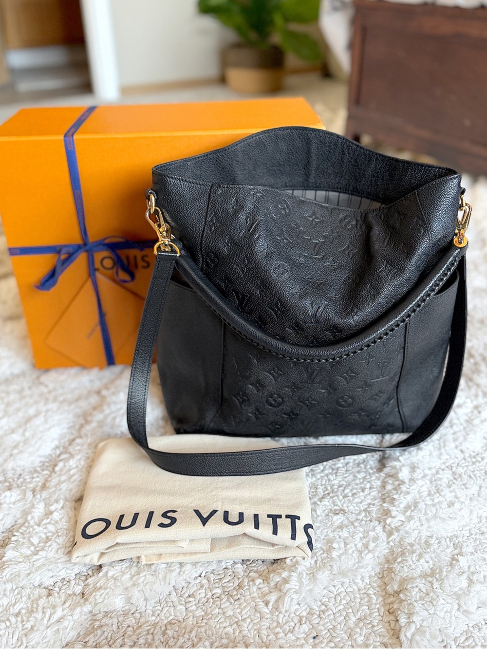 LOUIS VUITTON Black Monogram Empreinte Leather Bagatelle Bag